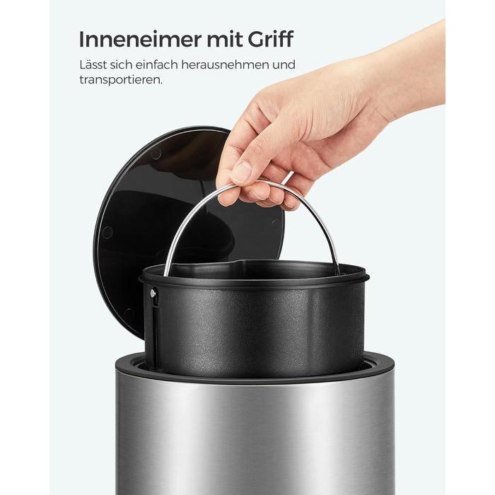 Смітник для ванної кімнати SONGMICS PARRI LTB11WT, сталевий з системою Soft-Close та виймаючою ємністю, 3 л, білий