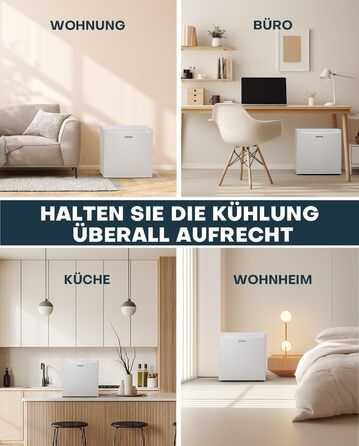 Upstreman 46L Mini Fridge with Freezer, Adjustable Thermostat, Energy Efficient, Quiet, Compact Refrigerator for Dorm, Office, Bedroom - White