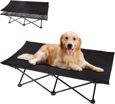 КінгКемп лежанка для собак, піднята лежанка для домашніх тварин, лежанка для собак на відкритому повітрі, чорна, 57 x 57 x 23 см (126 x 66 x 33 см)