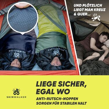 Спальний мішок SKINWALKER 3-4 сезони з знімним флісовим вкладишем, ультралегкий (-1600г), для кемпінгу та піших прогулянок, зимовий/літній, муміє, зелений (сіро-блакитний)