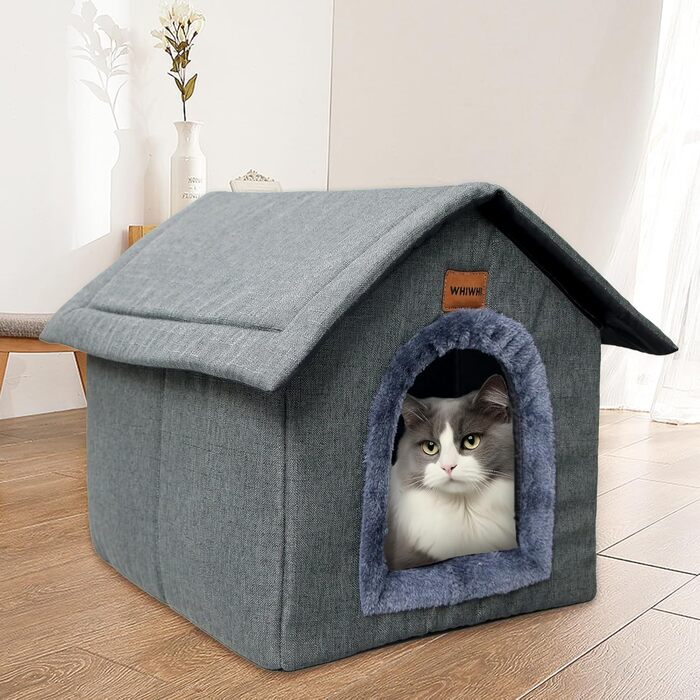 Будка для собак та котів з м'яким знімним подушкою, 40x35x40 см, темно-сірий