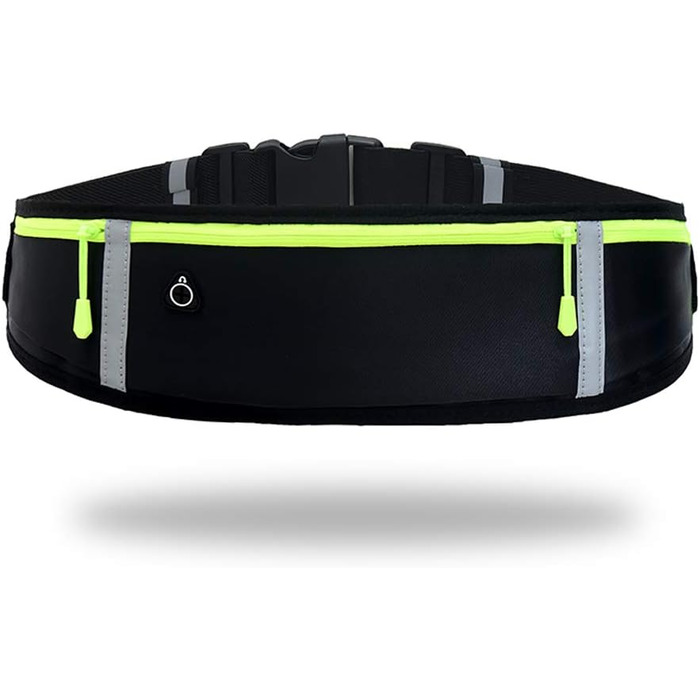 Пояс для бігу з водонепроникним регульованим гумовим ремінцем, піткостійкі кишені на стегнах великої місткості, ідеально підходить для бігу та активного відпочинку. Чорний