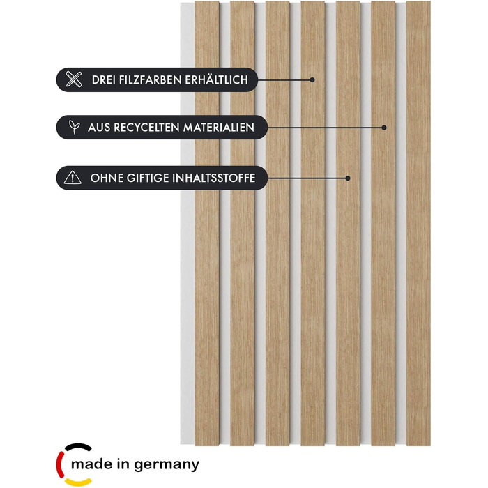 Акустична панель Momento з натурального дуба 240x50 см, білий фетр — декоративна 3D стінова панель-ламель для інтер'єру, Made in Germany