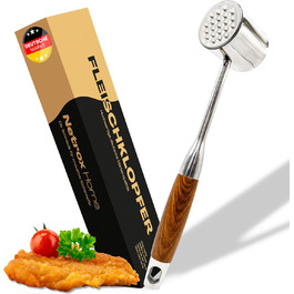 Нітрокс Fleischklopfer з нержавіючої сталі з дерев'яною ручкою - преміум-якість, для приготування шніцелів, миття в посудомийній машині, безпечний для продуктів харчування - молоток для м'яса, ніжний м'ясорубка, молоток для м'яса з нержавіючої сталі, пристосування для розбивання м'яса