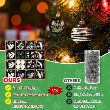 Набір ялинкових прикрас Ilauke, 44 шт. Ялинкові кулі з пластику червоного та білого кольору, 3 та 6 см. Декорації для ялинки на Різдво, для вечірки, дому, весілля. Кольори: червоний, білий (чорний, білий)