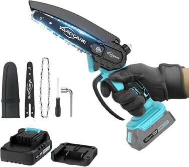 Mini акумуляторна ланцюгова пила Yardcare 6 дюймів з автоматичним змащенням, акумулятор та зарядний пристрій, для обрізки гілок та дерева