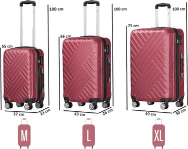 Набір валіз Zelsius 3 шт. (Чорний, Червоний) | ABS, Замки, Роздільники | Ручна валіза, Trolley, Кoffer Groß