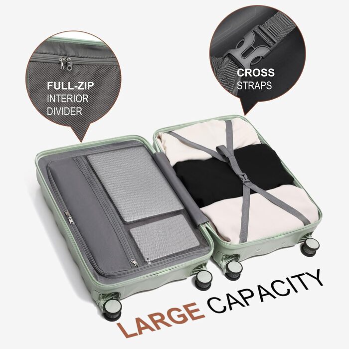 Набір валіз Sea Choice з жорстким корпусом (55/65/76 см) з TSA замком та 4 колесами. Включає: валізу, сумку для подорожей та кулькову сумку. Колір: м'ятно-зелений