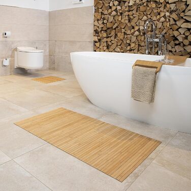 Bamboo Bath Mat Set - 3 Piece Non-Slip Bath Rugs | Natural Wood Bath Mat for Bathroom