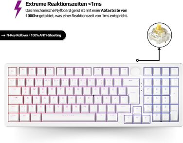 Ігрова клавіатура Nyfter NYFBOARD GEN2 (98%, White) з Gateron Yellow, Hot-Swappable, RGB, ISO DE Layout