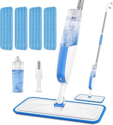 Швабра з розпилювачем MANGOTIME: швабра з розпилювачем, моп, швабра для підлоги з баком для води та 3 насадки для миття більшості поверхонь (біла)