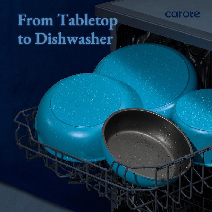 Набір посуду Carote 21 предмет, антипригарне покриття, знімні ручки, індукція, синій (Pfauenblau)