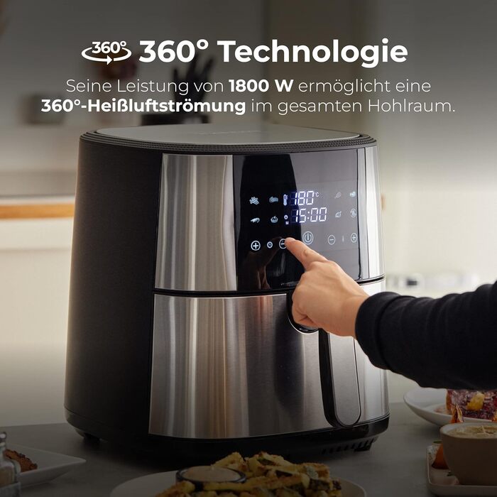 MasterPro Foodies Аерофритюрниця XXL 6л 1800Вт з LED дисплеєм та антипригарним покриттям | Фритюрниця без олії 8-в-1