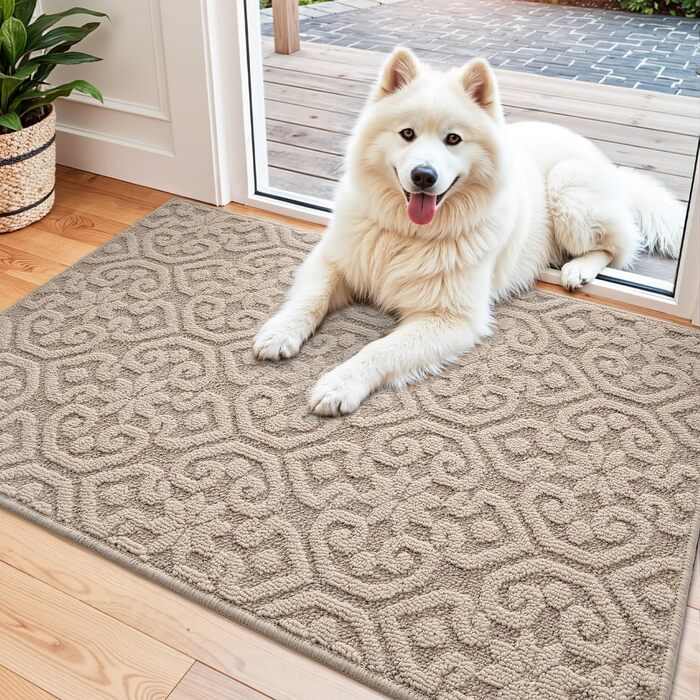 Привітальний килимок DEXI 60x90 см, протиковзаючий та вбираючий килим для входу, передпокою та патіо, бежевий, можна прати