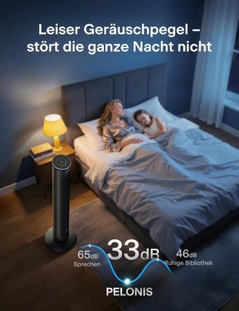 Турбовентилятор Pelonis Leiser - чорний, 106 см, 4.2 м/с, з пультом ДУ, 9-годинний таймер, 4 режими, 5 швидкостей, SMART-режим, LED-дисплей для спальні/офісу