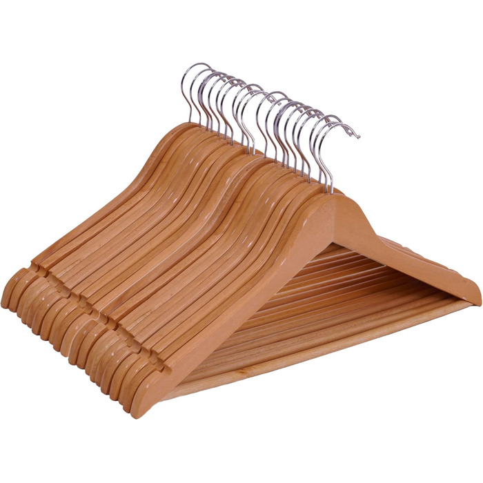 Wooden Clothes Hangers - Pack of 20 - with trouser bar and swivel - 20 wooden hangers