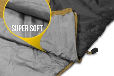 normani Ultralight Sleeping Bag Runty COMPACT SIZE! 3D Microfiber Microtech Filling, Waterproof Summer Sleeping Bag Yellow 210 cm x 75 cm x 60 cm (Right)