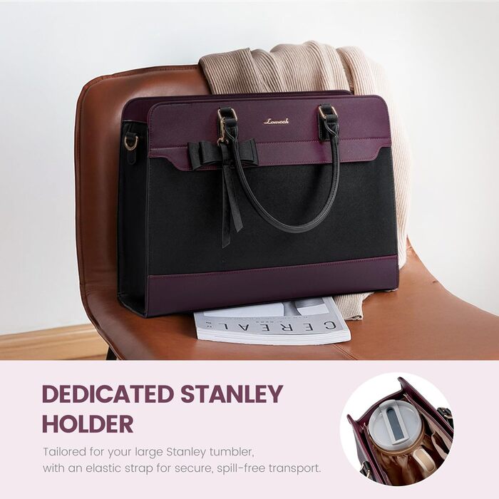 LOVEVOOK Сумка для ноутбука 15.6 дюймів, жіноча, велика, шкіряна, для роботи, навчання, офіційна, універсальна, на плечі, тоут, шкіряна сумка LOVEVOOK Violett-schwarz