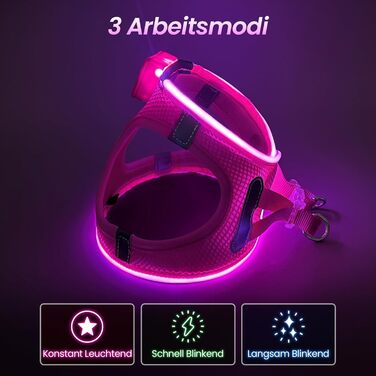 Світловідбиваючий нашийник для собак PcEoTllar з LED підсвічуванням, рожевий (3 режими)