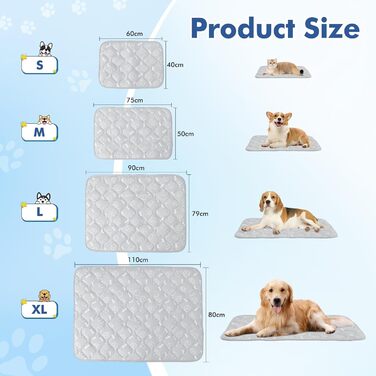 Rywell Cooling Mat for Dogs - Upgarde Colorfastness Thickening Washable Self-Cooling Cold 70×90cm Dog Mat - Non-Slip Soft Water-Absorbing Odorless Summer Dog Blanket for Dogs Cats - L - Grey