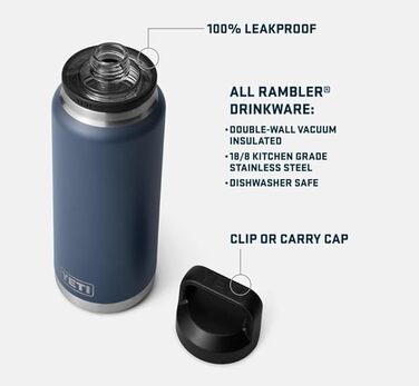 Термос-пляшка YETI Rambler 1л з нержавіючої сталі з герметичною кришкою Chug, колір Charcoal (антрацит) – ізольована пляшка для гарячих та холодних напоїв