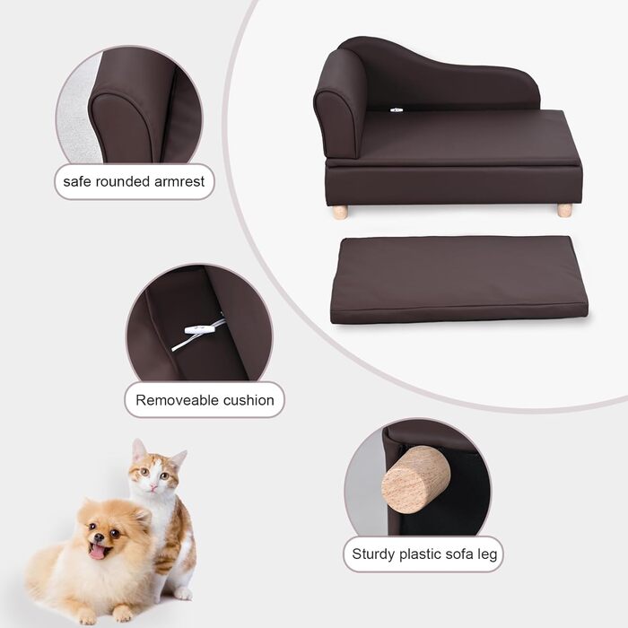 Софа для собак та котів Yoonnie room з PU-шкіри з місцем для зберігання – зручне ліжко для домашніх тварин, маленьке диван-крісло, підходить для цуценят та кошенят (Перловий білий)