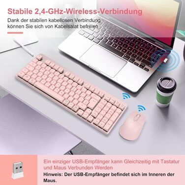 Leadsail FA98 Бездротова Механічна Клавіатура та Миша, 98 Клавіш, QWERTY, Рожевий Колір, 1600 DPI для PC, MacOS, Windows