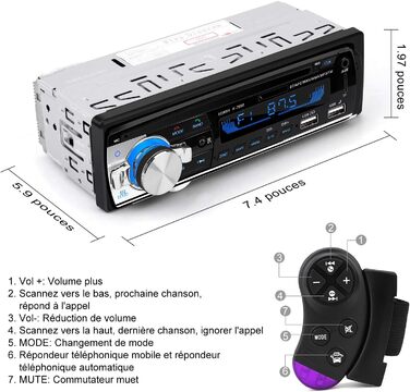 Автомобільна магнітола 1 DIN з Bluetooth та гучним зв'язком, 21.4 x 15 x 8.4 см