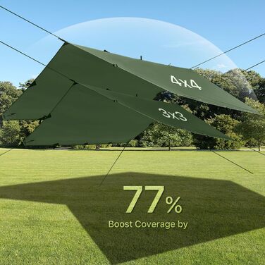 FREE SOLDIER 3x3.2m Tarp - Waterproof, UV Protection, Lightweight Camping Shelter - Military Green