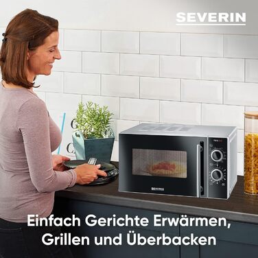 Мікрохвильова піч Severin 2-в-1 з грилем 700 Вт, 20 л, чорна, з 9 автоматичними програмами та грилем