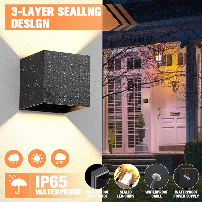 Настінні світильники YrgePowk 2 шт. з LED лампочками G9, IP65, 3000K, регульований кут освітлення, чорний