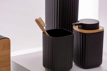 Набір для туалету WENKO Rotello: щітка та тримач з бамбуковим кришкою, білий/натуральний, Ø 10 x 36 см