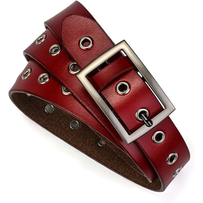 Жіночий шкіряний ремінь з металевою пряжкою для джинсів Dreess, ширина 1.1 см (S: 95 см, підходить для обхвату талії 75-84 см, колір: червоний)