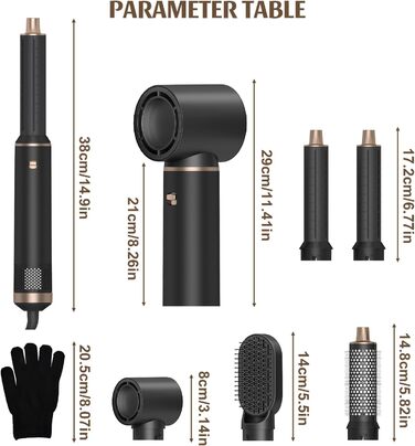 Професійний стайлер для волосся 5 в 1: фен, плойка, щипці, щітка для об'єму та випрямлення, іонний, для всіх типів волосся, чорний