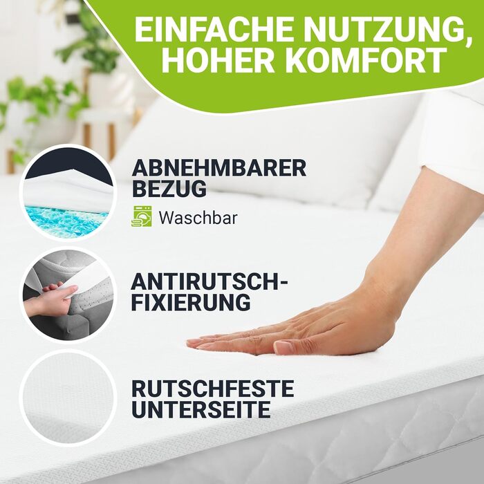 Juskys Topper 180x200 cm Memory Foam Topper, 7-Zone Orthopedic & Breathable, 7cm Height, H2 - H3 Firmness, Washable Cover - Mattress Topper, Mattress Pad