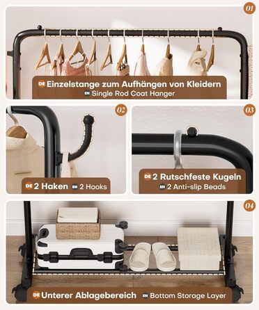 Міцний вішак для одягу на колесах Yorbay: металева стійка з полицею для багажу. Компактна вішалка для одягу в спальню, пральню, магазин (81 см). Чорний колір, 81 см