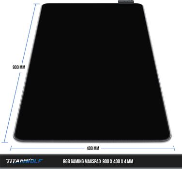 Ігровий килимок для миші TITANWOLF RGB LED XXL (800x300 мм), багатоколірна підсвітка, 11 режимів, вологостійкий, чорний (Black Pro)