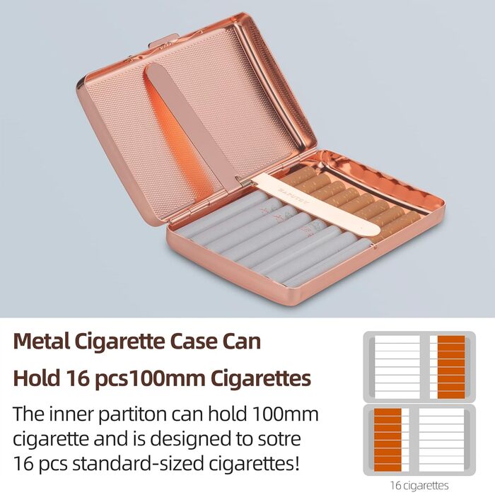 Металеве цигаретне пенал у формі серця Rosegold для 20 цигарок, відкритий двосторонній, для жінок, подарунок на день народження/Новий рік