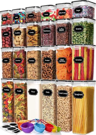 Набір контейнерів для зберігання Skroam (24 шт.), BPA-free, для крупи, цукру, борошна, з етикетками (чорний)
