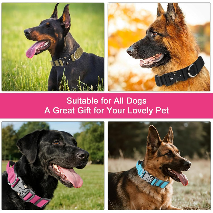 Тактичне обіднє ошейник для собак Ledeak з ручкою, регульований, широке обіднє ошейник з м'якою підкладкою, надійний карабін, для дресирування собак (фіолетовий, рожевий, XL)