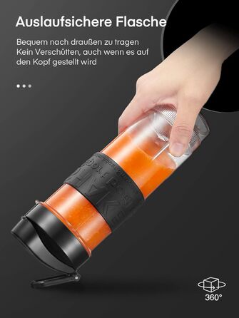 Блендер HOUSNAT Smoothie Maker To Go: портативний, 500W, з пляшкою 570мл, нержавіюча сталь, BPA-free, для смузі та напоїв