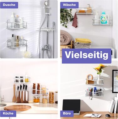 Кінкмакс Поличка для душу без свердління з нержавіючої сталі, самоклеюча, з гачками для ванної кімнати (срібна) – хвиляста, срібна (2 шт.)