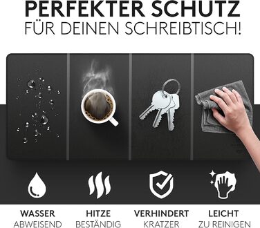 Підкладка для столу HAMZAM з PU шкіри, 90x40 см - преміум якість, з інтегрованим ковриком для миші, чорна