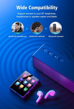 MP3 плеєр Mechen Bluetooth 32GB з динаміком, USB-C, FM-радіо, записом, Hi-Fi звук, тривалий час роботи, підтримка карт пам'яті, чорний