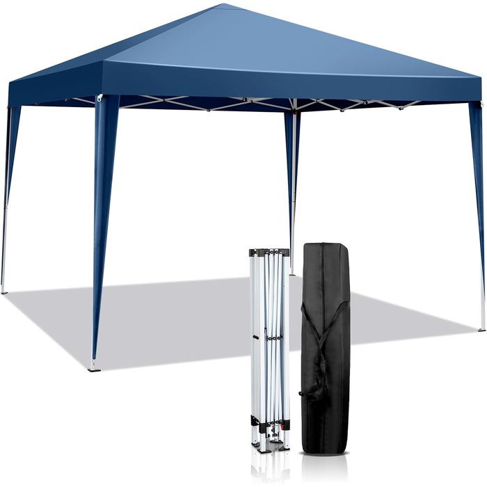 LEADZM 3x3m Pavilion, Pop-up Folding Pavilion, Stable, Waterproof, Steel Frame, Height Adjustable, UV Protection 50+, Garden Tent, Party Tent, for Garden, Party, Camping (Blue)