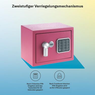 Сейф Yale YSV/170/DB2/P Mini Рожевий: Компактний сейф з електронним замком (3.8L, 17x23x17cm)