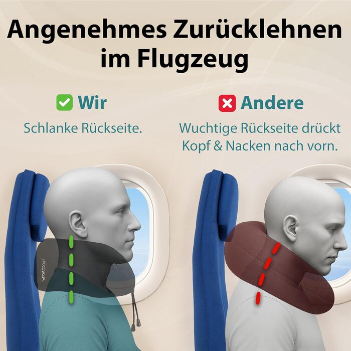 Подушка для шиї FlowZoom Dream Classic з регульованою підтримкою та знімним шнуром - подушка для подорожей у літак з піною Memory Foam - з чохлом та подарунковою упаковкою - Чорний