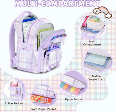 Дитячий рюкзак Tanou для дівчаток, шкільний, ергономічний, великий, модний, в ліловому кольорі