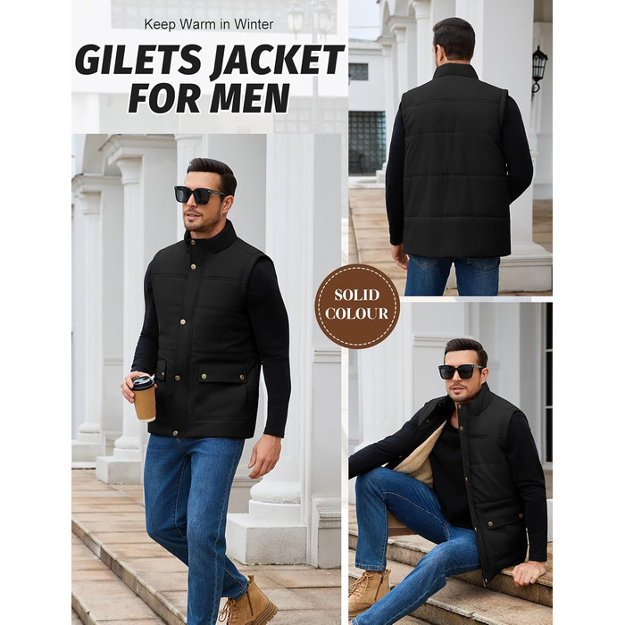 Чоловіча зимова жилетка Xnova з термопідкладкою Sherpa: тепла флісова жилетка, без рукавів, для полювання, роботи та активного відпочинку. Чорний колір, розмір M