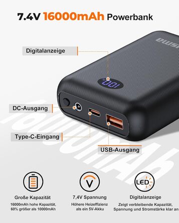 Електрична грійна жилетка для чоловіків з Powerbank 16000mAh 7.4V, 9 зон нагріву, для катання на лижах, активного відпочинку, велосипедної їзди, XXL, чорний